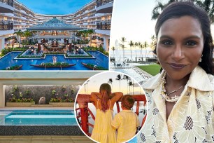 Mindy Kaling at her kids at the Grand Wailea, a Waldorf Astoria Resort in Maui.