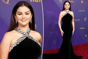 Selena Gomez wears a black gown at the 2024 Emmys