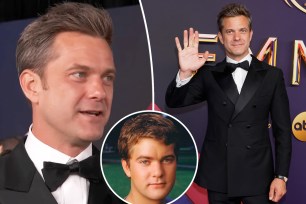 Joshua Jackson at the 2024 Emmys with an inset of him as a teen.