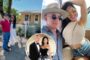 Lauren Sánchez in front of her childhood home split with her and Jeff Bezos.