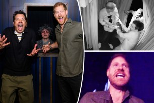 Prince Harry and Jimmy Fallon in the "Tonightmares" haunted house video shared Thursday.