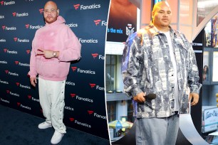 A split photo of Fat Joe posing on a carpet and Fat Joe walking