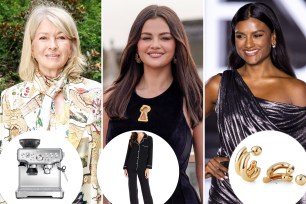 Martha Stewart, Selena Gomez and Simone. Ashley with insets of a coffee-maker, pajamas and gold earrings