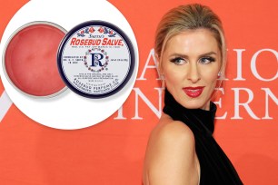 Nicky Hilton with an inset of Smith's rosebud salve