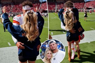 Brittany Mahomes and Patrick Mahomes at the Kansas City Chiefs game on Sunday, Oct. 20.