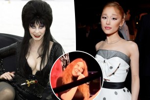 Elvira split image with Ariana Grande.