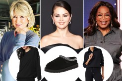 Martha Stewart, Selena Gomez and Oprah with insets of a sweatshirt, Ugg slippers and pajamas